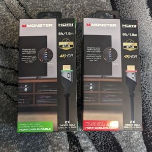 Monster 6ft HDMI cables with LED lights brand new - comes with one.red one green